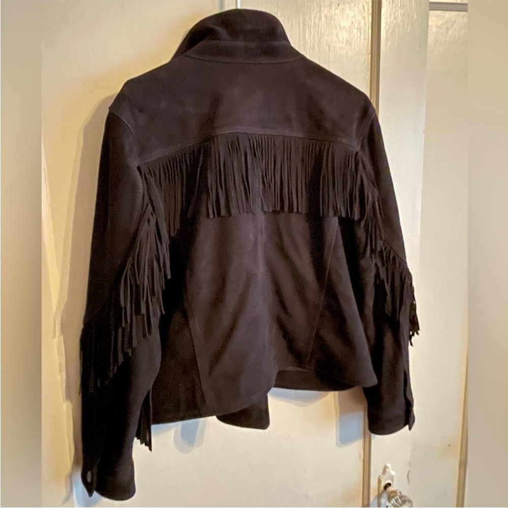 Lucky Brand: Black Suede Fringe Jacket - Picture 1 of 6